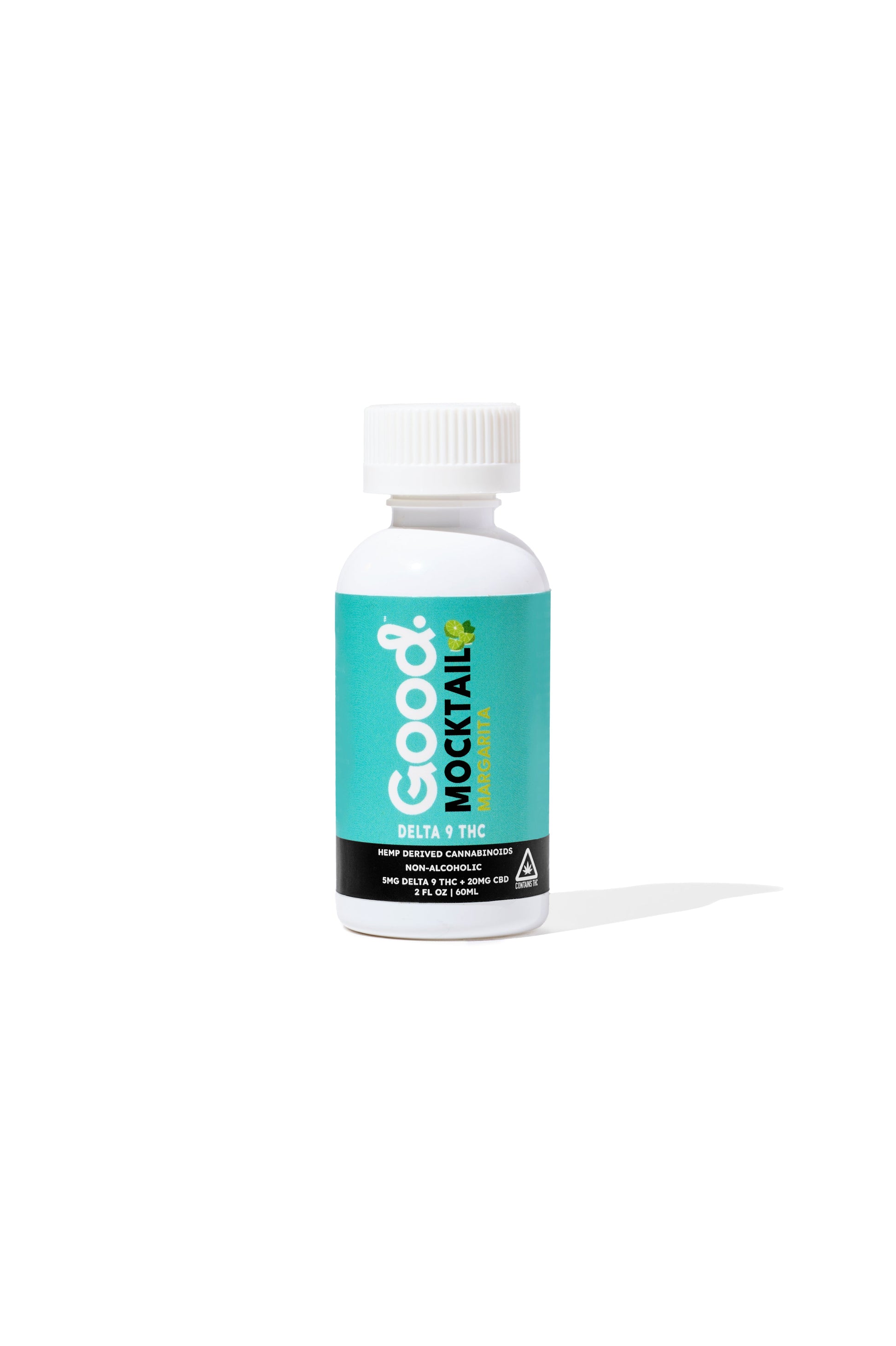 A single-serve bottle of Margarita Delta 9 Infused Mocktail Shot with a white cap and a label that includes the product name and the phrase 'Nano Infused Mocktail Shot'.